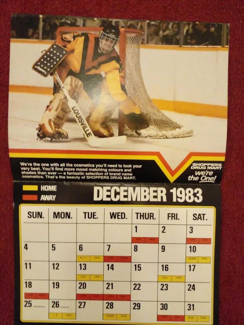 Ванкувер Кэнакс НХЛ Перекидной настенный календарь 1983-84 хоккей 3
