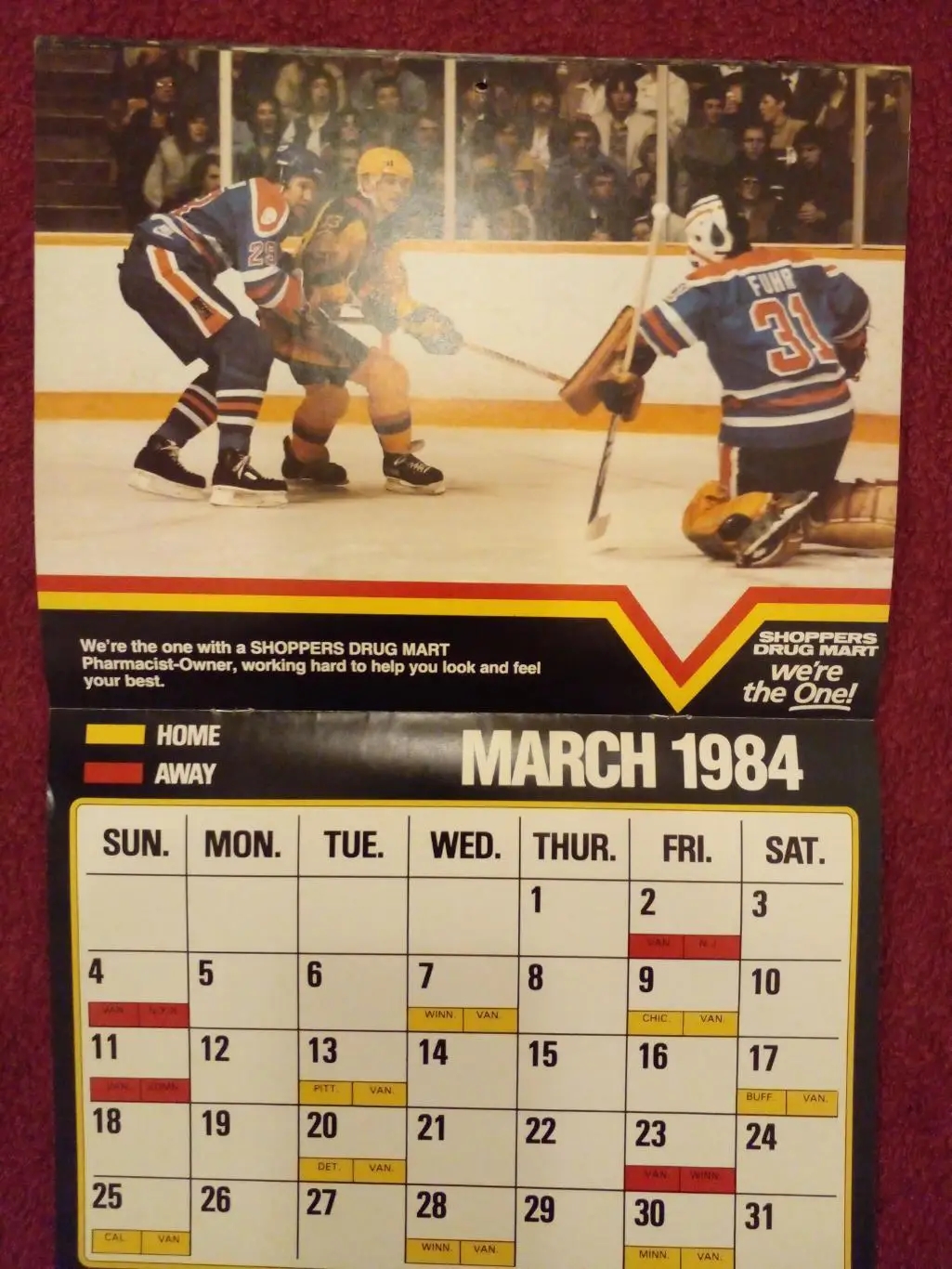 Ванкувер Кэнакс НХЛ Перекидной настенный календарь 1983-84 хоккей 5