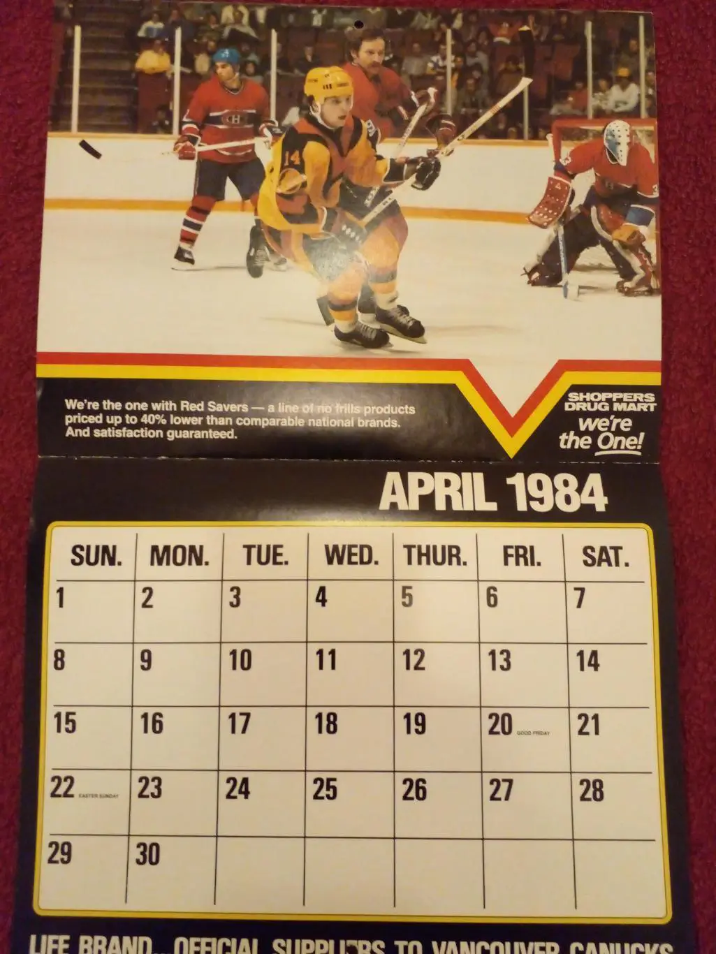 Ванкувер Кэнакс НХЛ Перекидной настенный календарь 1983-84 хоккей 6