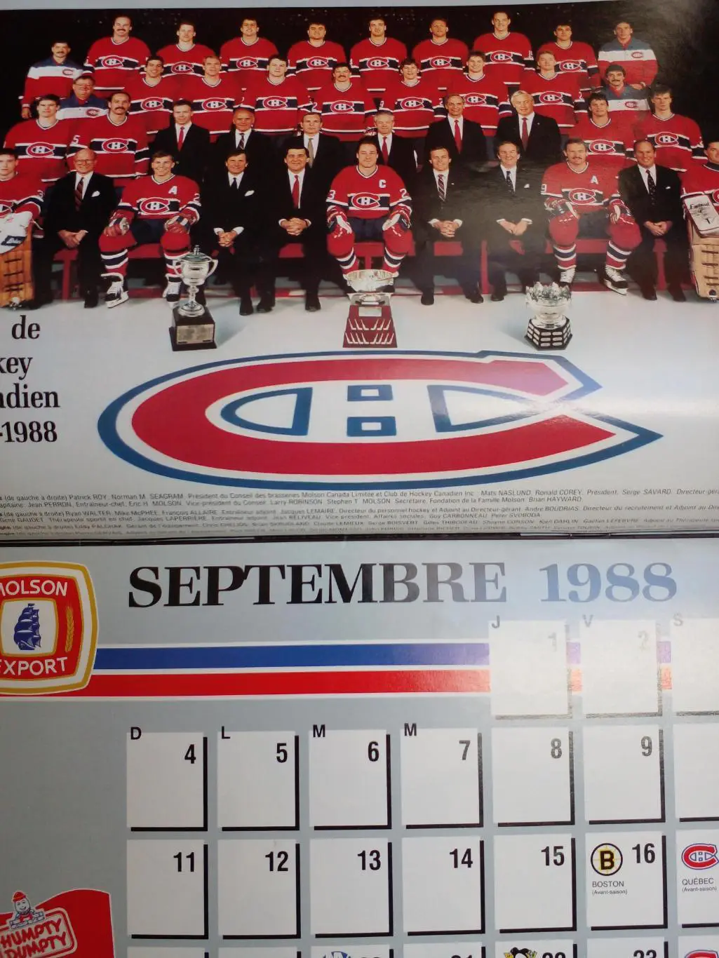 Монреаль Канадиенз НХЛ Перекидной настенный календарь 1988-89 хоккей 1
