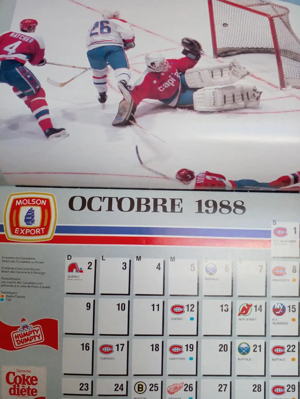 Монреаль Канадиенз НХЛ Перекидной настенный календарь 1988-89 хоккей 2