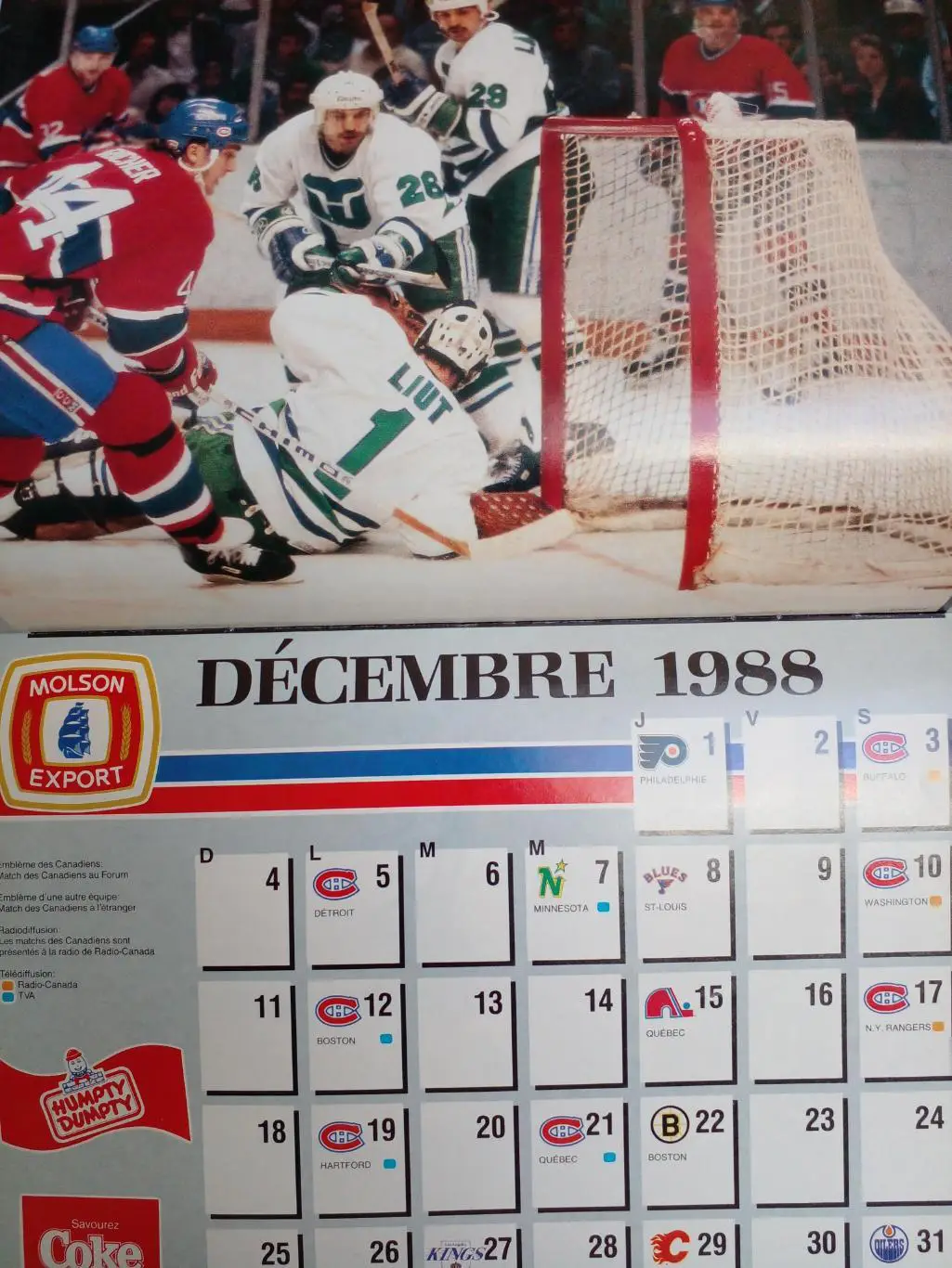 Монреаль Канадиенз НХЛ Перекидной настенный календарь 1988-89 хоккей 3
