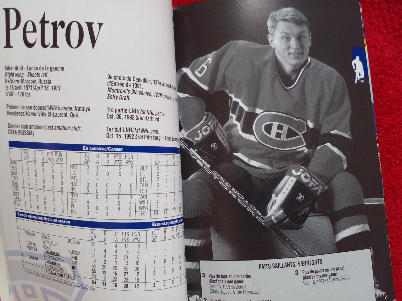 Клубный справочник Монреаль Канадиенз 1994-95 Хоккей НХЛ Канада, США 1