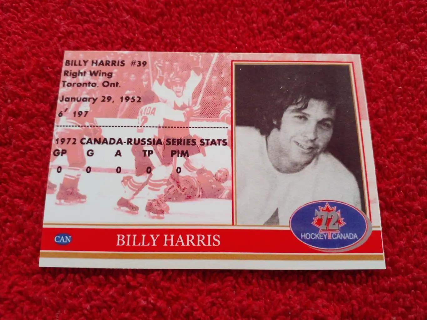 Билли Хэррис. Хоккей СССР - Канада 1972. Редкая карточка. 1