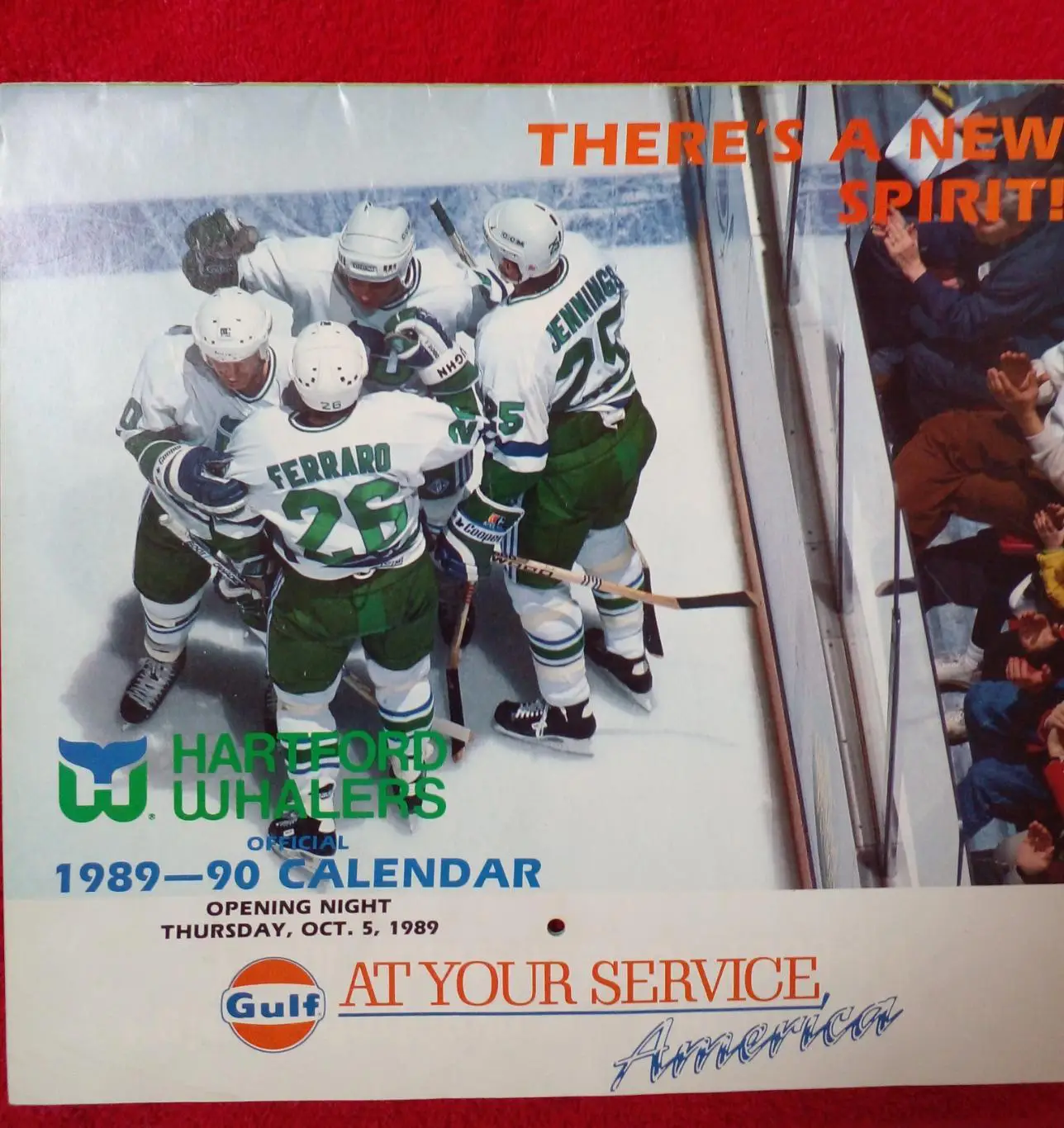 Хартфорд Уэйлерз НХЛ Перекидной настенный календарь 1989-90 хоккей Больш. размер