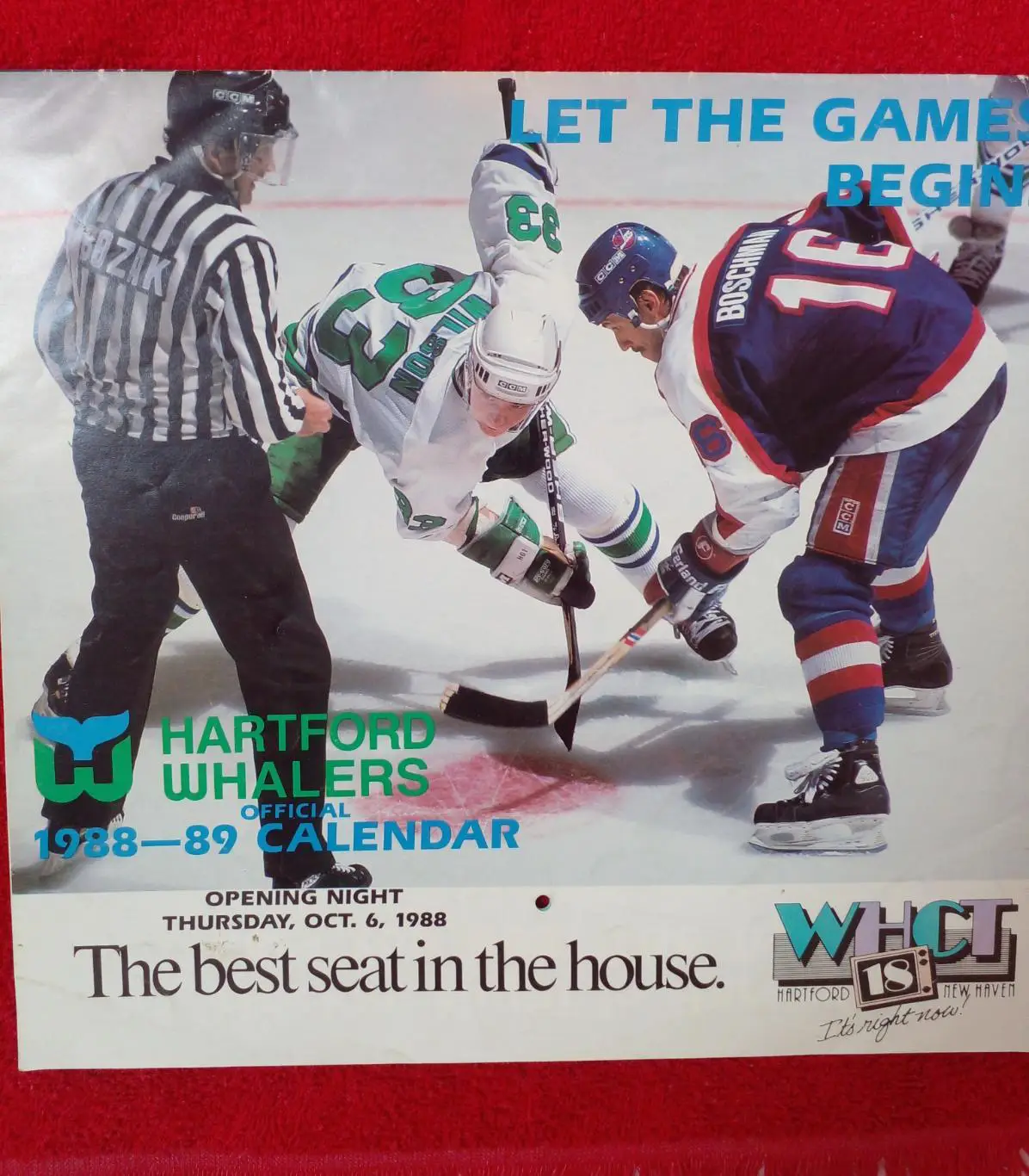 Хартфорд Уэйлерз НХЛ Перекидной настенный календарь 1988-89 хоккей Больш. размер