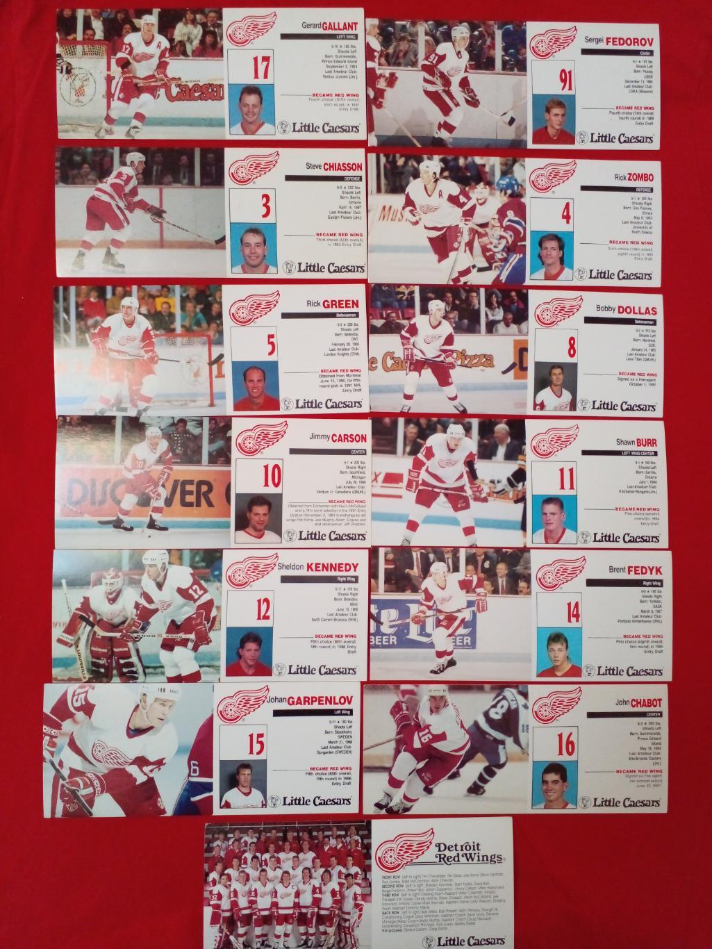Спецнабор Открыток Хоккей НХЛ Детройт Ред Уингз 1990-91. 30 шт.