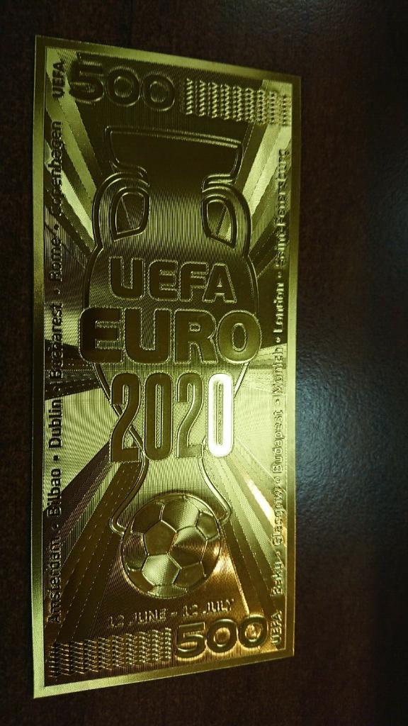 Футбол. Сувенирнаязолотая банкнота. Евро-2020