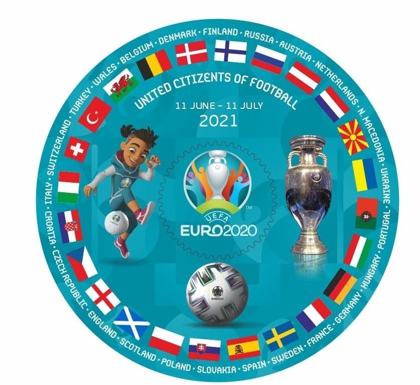 Футбол.Сувенирные,непочтовые ...блок,марки( самоклейки )Евро-2020
