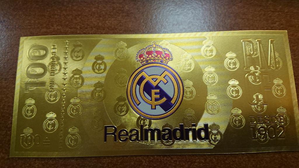 Футбол. Сувенирнаязолотая банкнота.РЕАЛ.Мадрид 1