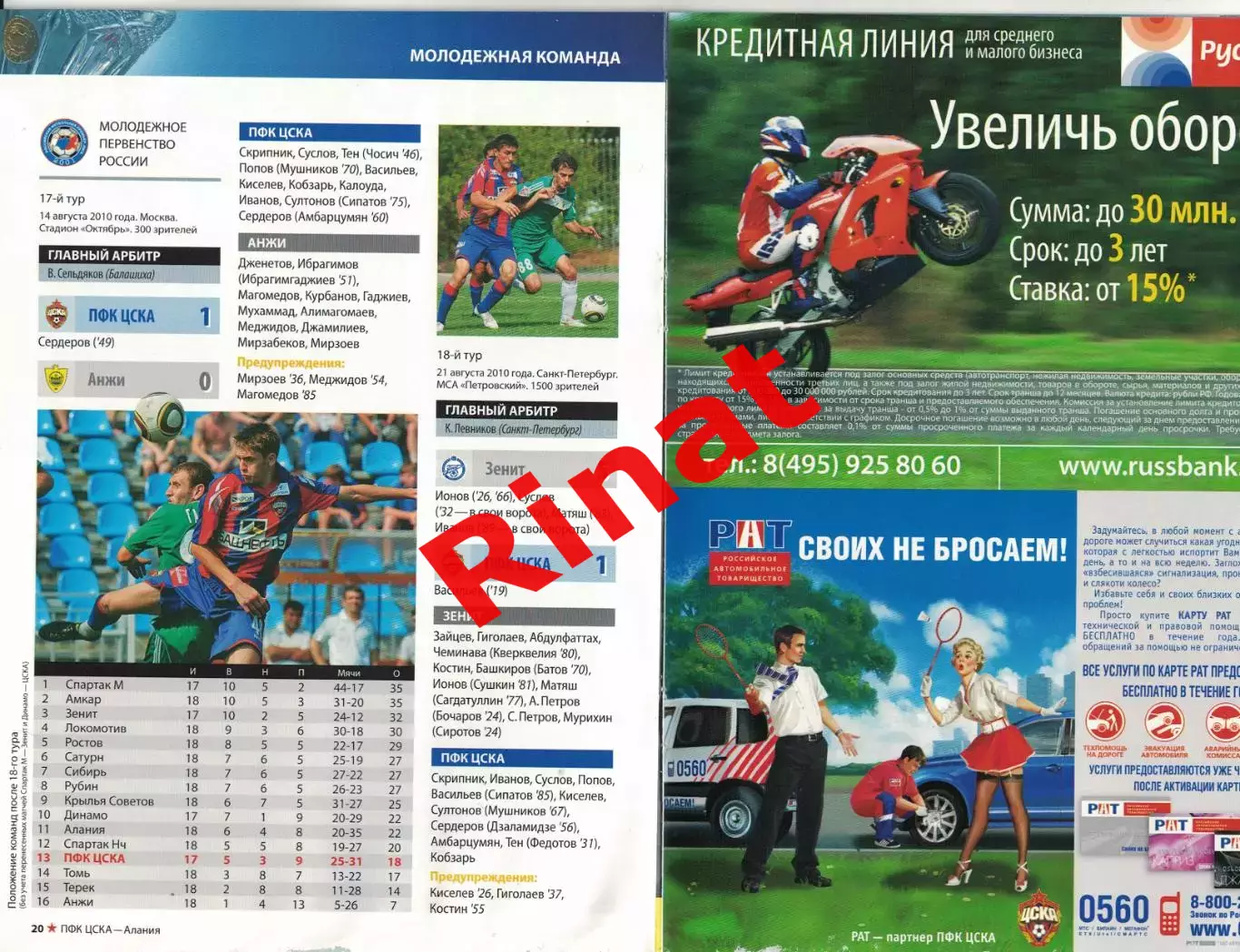 ЦСКА – Алания Владикавказ 29.08.2010 Чемпионат России 1