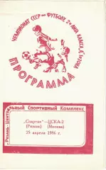 Спартак Рязань - ЦСКА-2 25.04.1986 Первенство СССР. Вторая лига