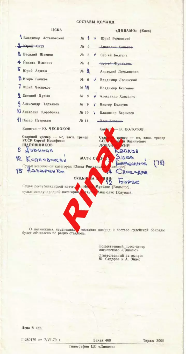 ЦСКА - Динамо Киев 14.06.1979 Чемпионат СССР 1