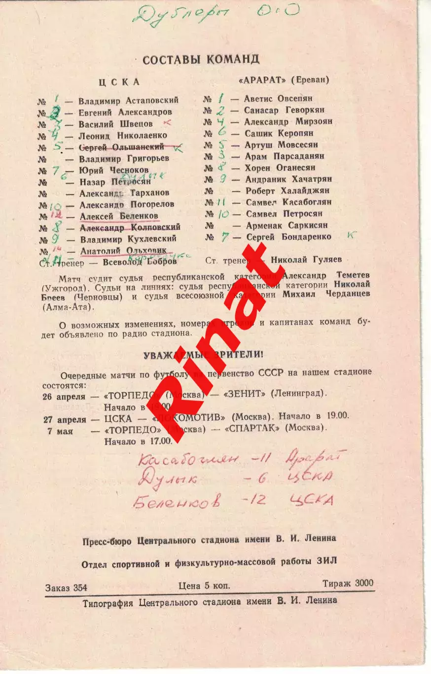 ЦСКА - Арарат Ереван 23.04.1978 Чемпионат СССР 3