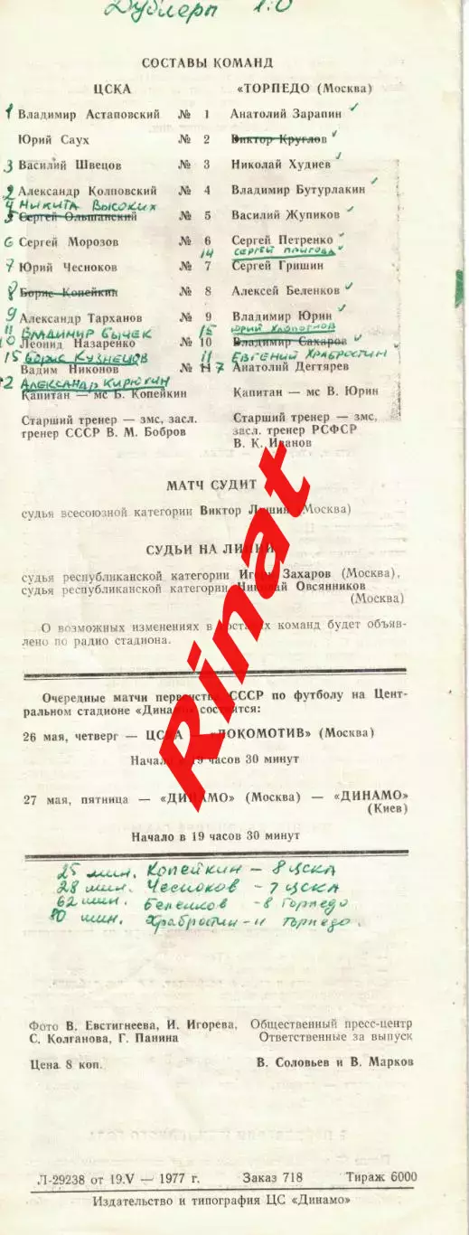 ЦСКА - Торпедо Москва 22.05.1977 Чемпионат СССР 4