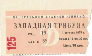 ЦСКА - Пахтакор Ташкент 04.08.1975 Чемпионат СССР. Билет