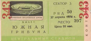 Торпедо Москва - ЦСКА 27.04.1974 Чемпионат СССР. Билет