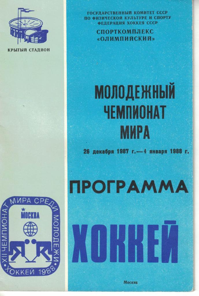XII Чемпионат мира по хоккею среди молодежных команд. Москва 1987-1988.