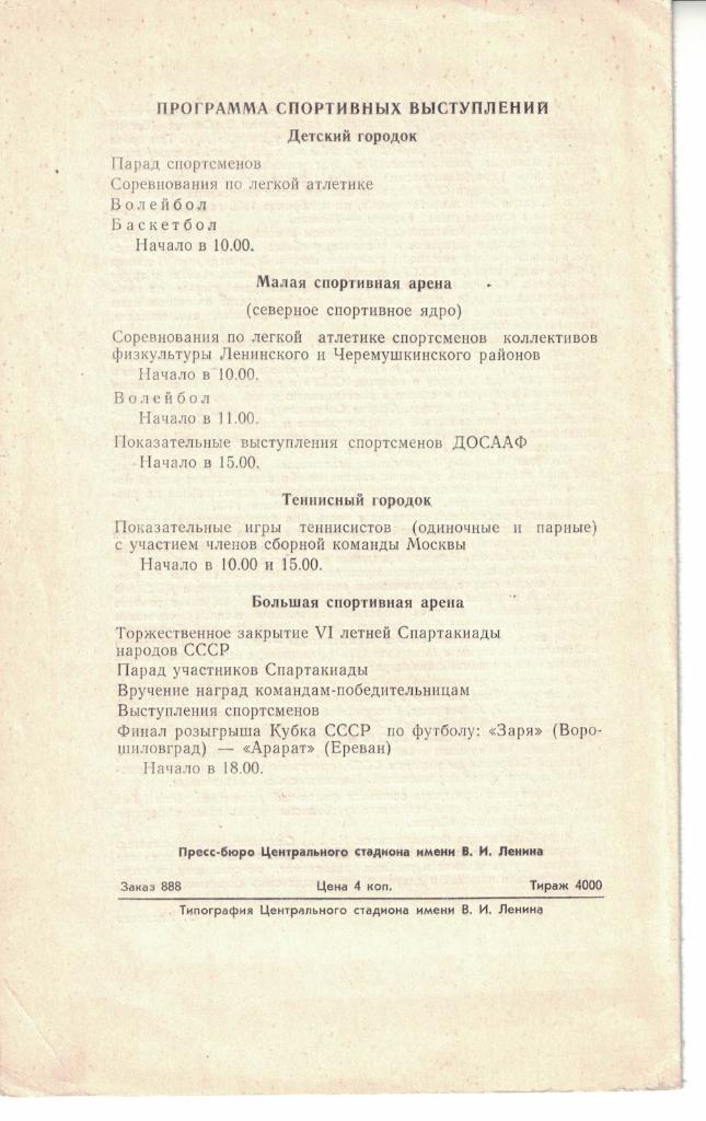 VI летняя Спартакиада народов СССР 09.08.1975 2