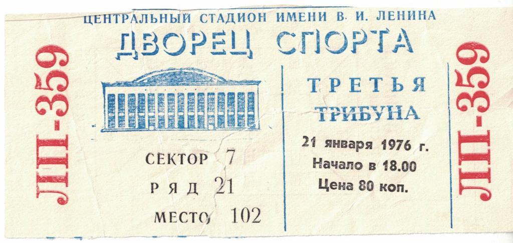 Торпедо Москва - ЦСКА 21.01.1976 Турнир по мини-футболу на приз Недели. Билет