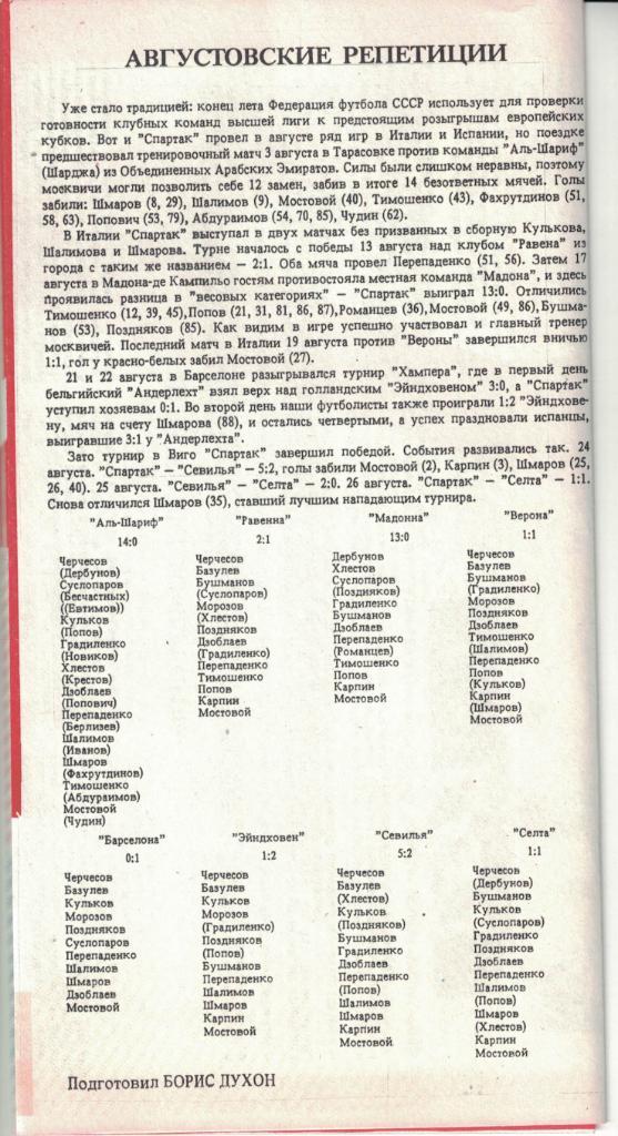 Спартак Москва - Спарта Прага 03.10.1990 Кубок чемпионов 1/16 финала (белая) 5