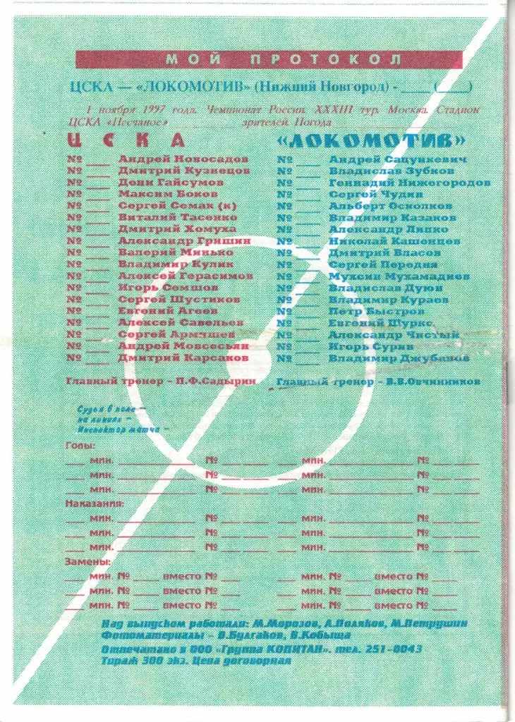 ЦСКА - Локомотив Нижний Новгород 01.01.1997 Чемпионат России 1