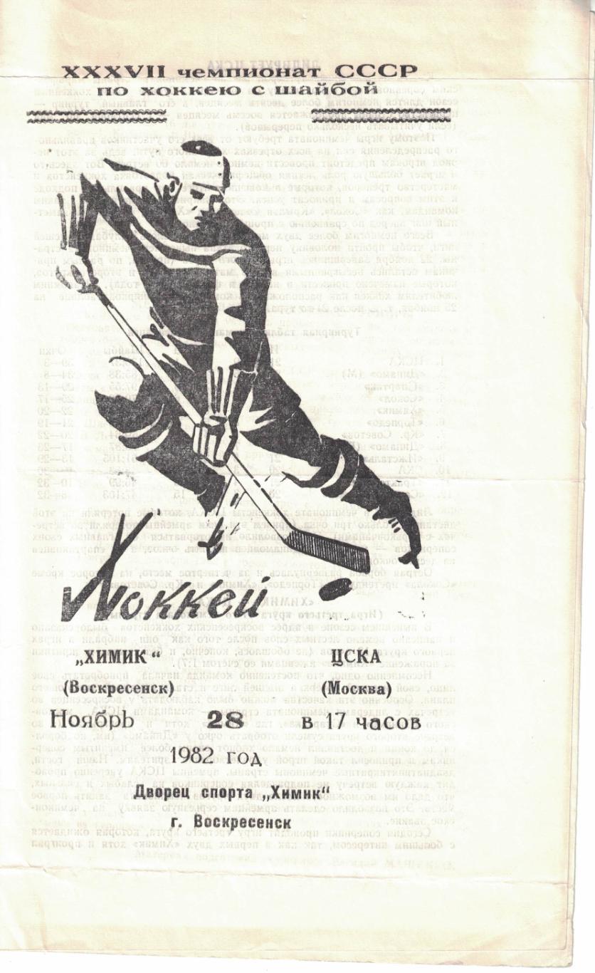 Химик - ЦСКА 28.11.1982. Чемпионат СССР