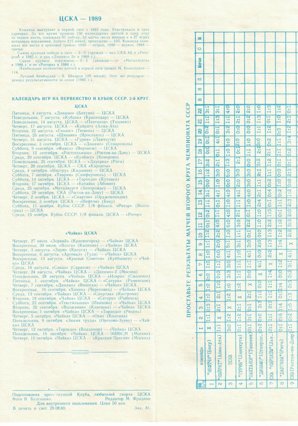 ЦСКА 1989 Спутник болельщика. Первый и второй круг 4