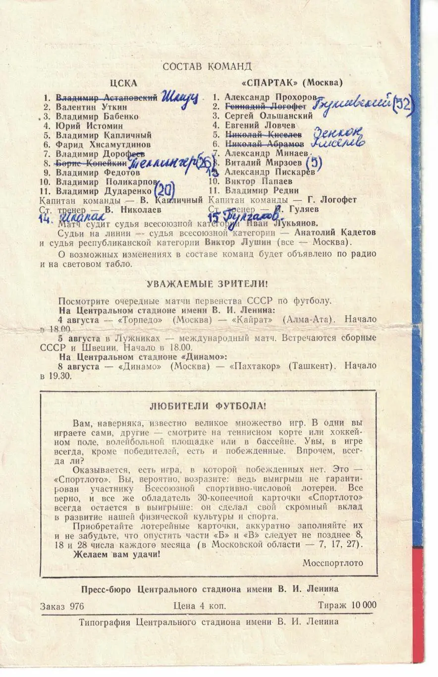 ЦСКА - Спартак Москва 29.07.1973 Чемпионат СССР 1