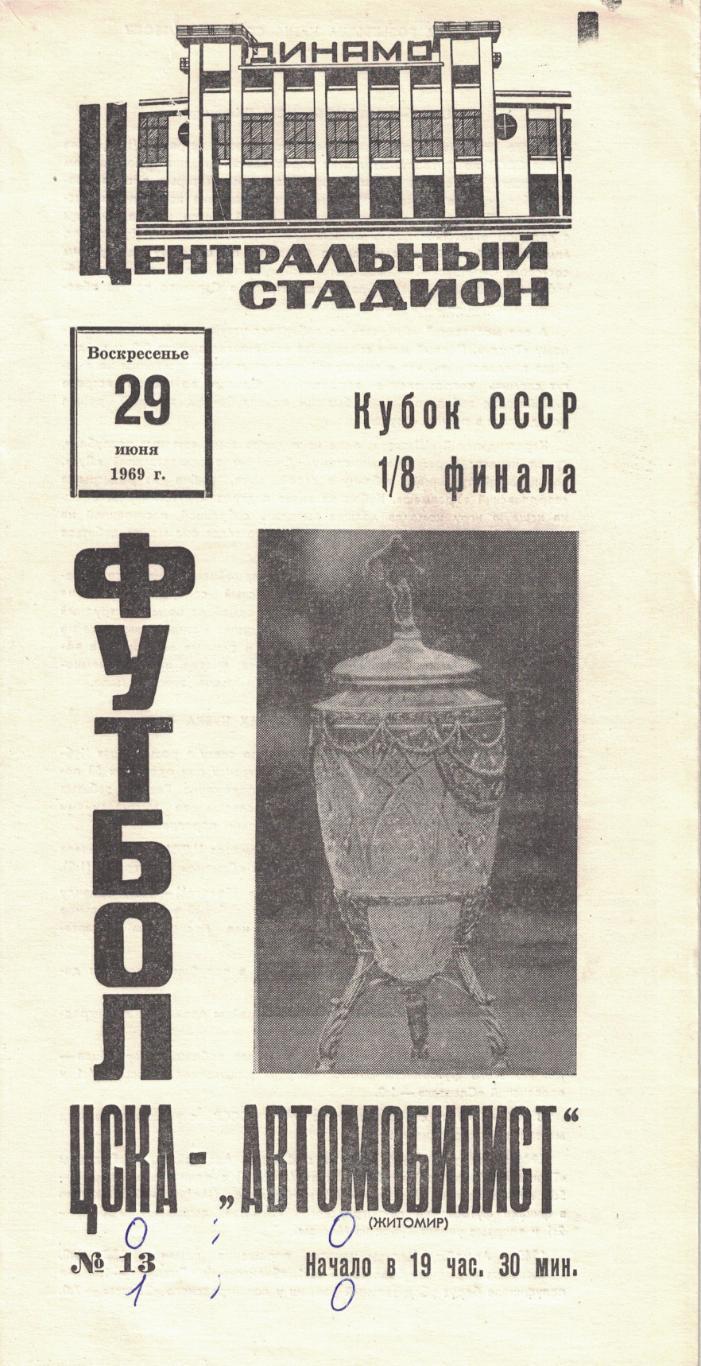 ЦСКА - Автомобилист Житомир 29.06.1969 Кубок СССР 1/8 финала