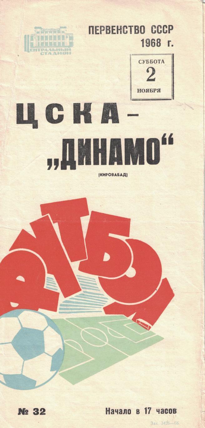 ЦСКА - Динамо Кировабад 02.11.1968 Чемпионат СССР