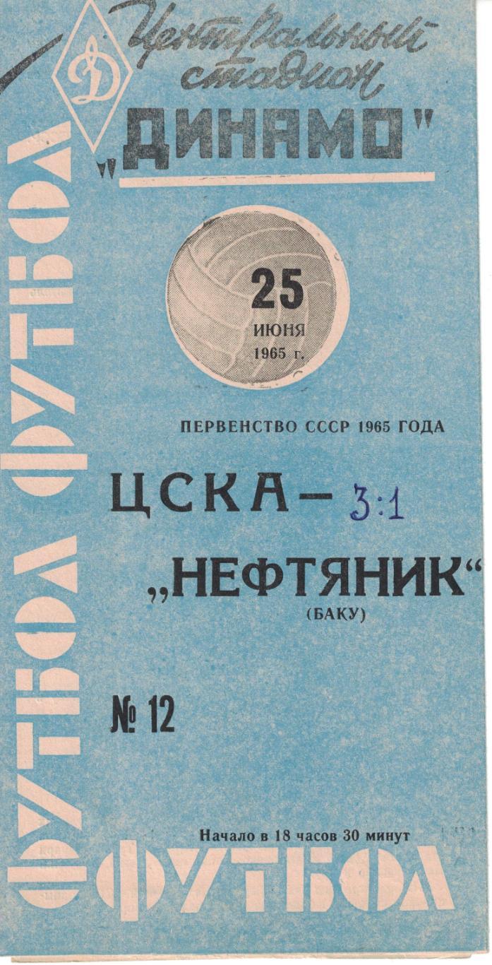 ЦСКА - Нефтяник Баку 25.06.1965 Чемпионат СССР