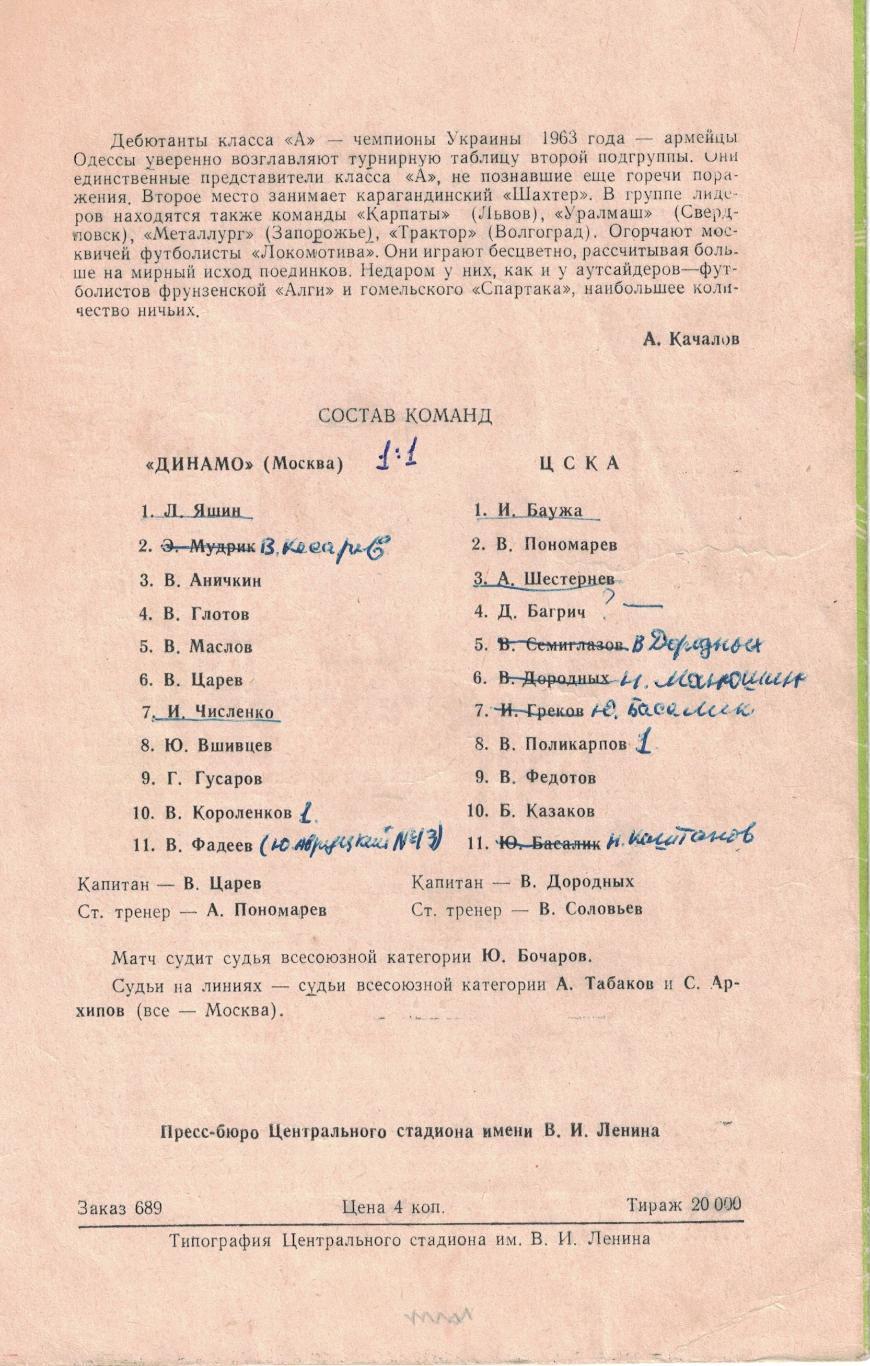 Динамо Москва - ЦСКА 02.07.1964 Чемпионат СССР 2