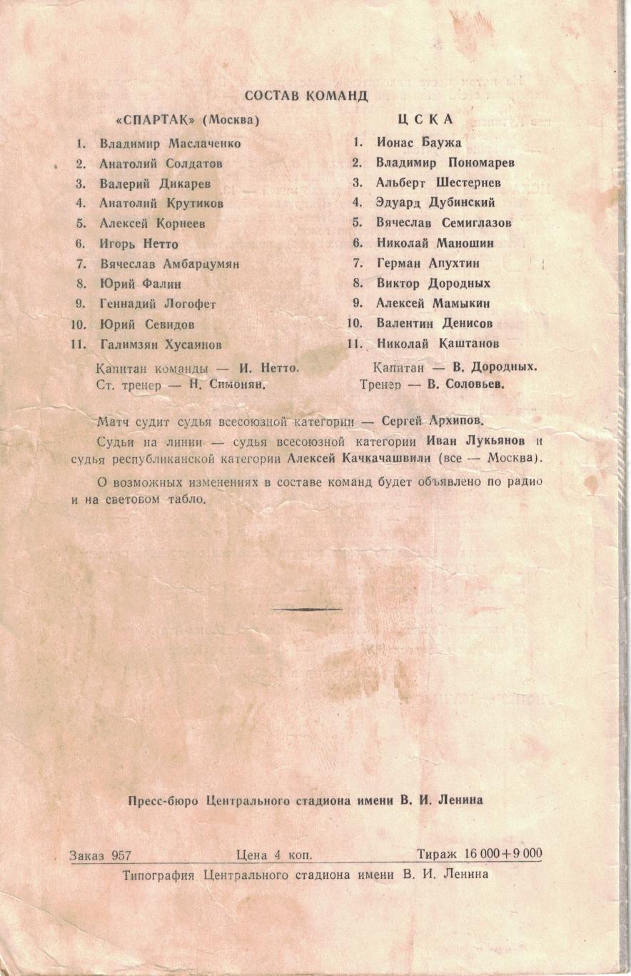 Спартак Москва - ЦСКА 17.08.1963 Чемпионат СССР 3