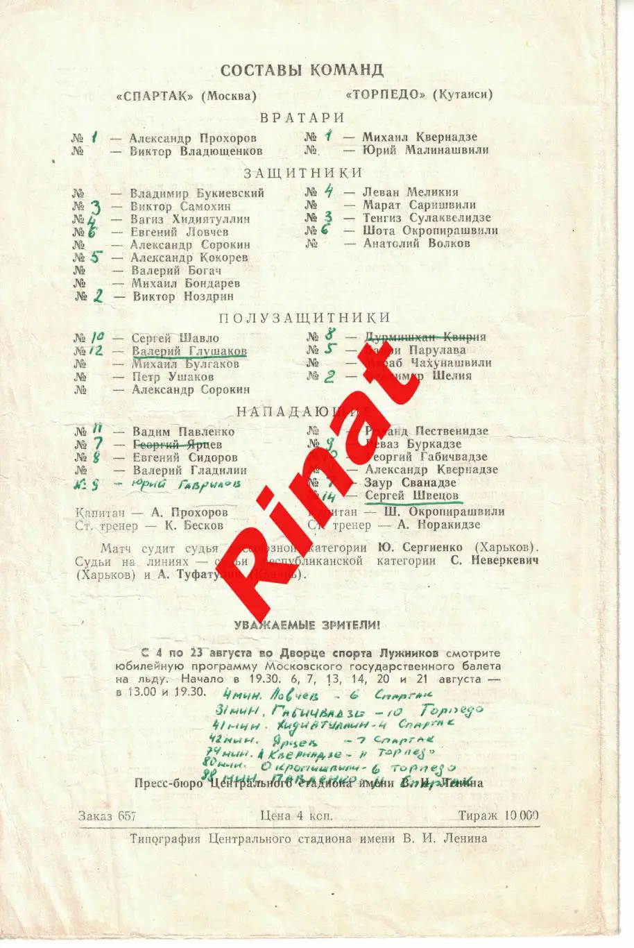 Спартак Москва - Торпедо Кутаиси 26.07.1977 Чемпионат СССР 1