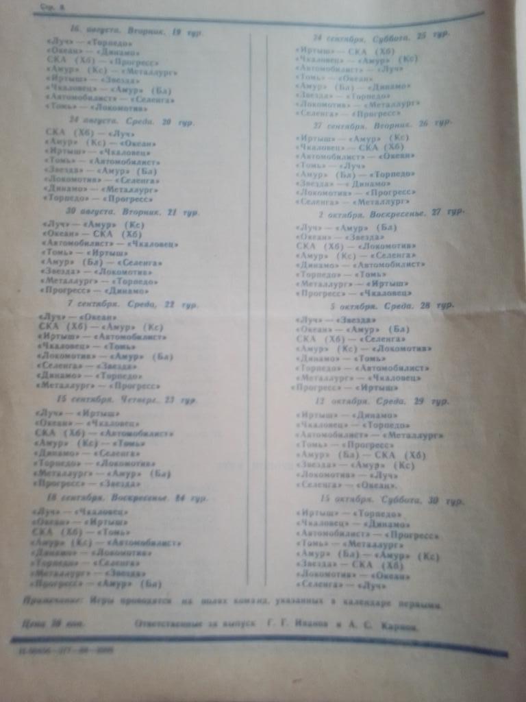ФК Селенга Улан-Удэ Программа сезона 1988 года. 2