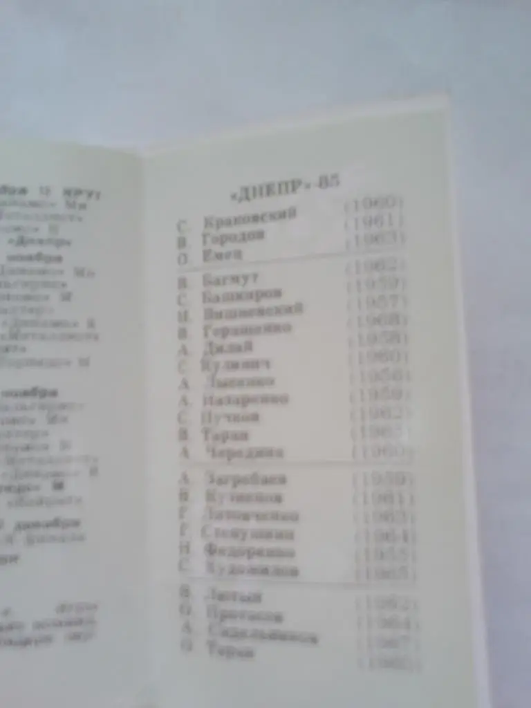 ФК Днепр Календарь игр 1985 г. 3