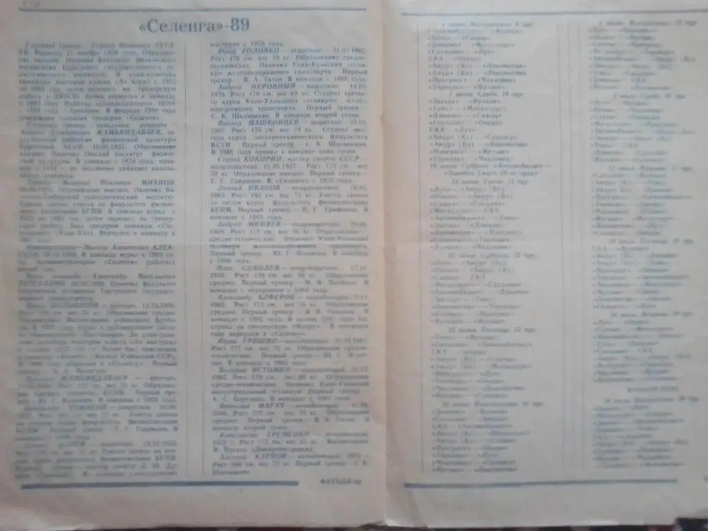 Фк Селенга Улан-Удэ 1989 год. Календарь игр. 2