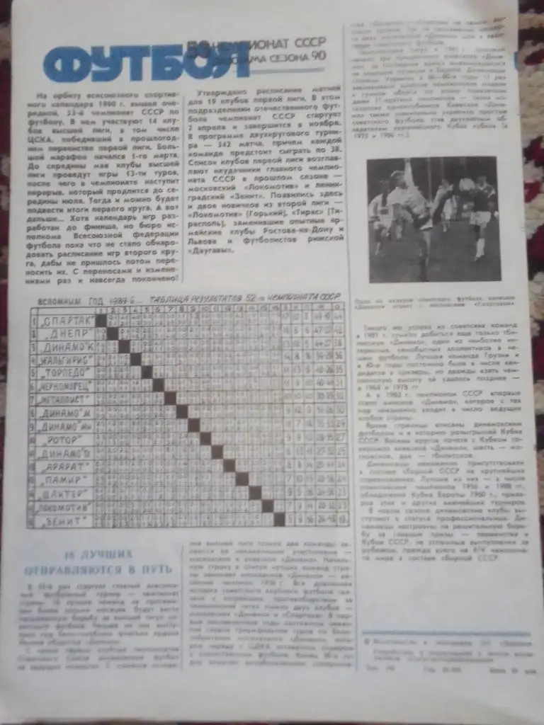 Календарь игр 1990 год. 2