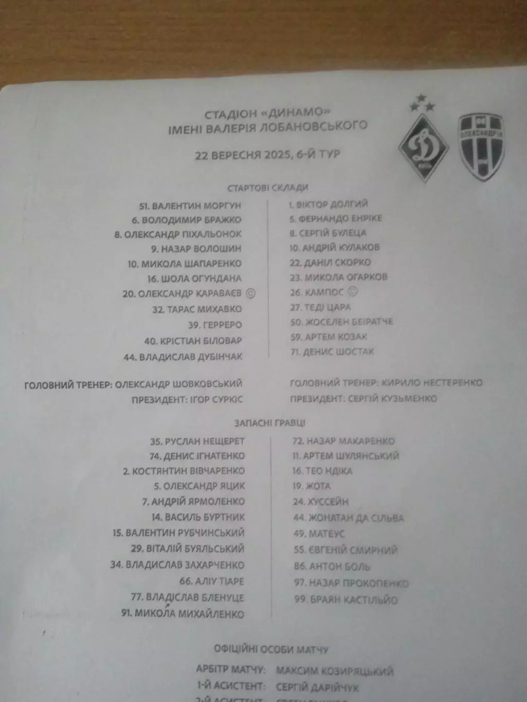 Динамо Киев-Александрия-22.09.2025