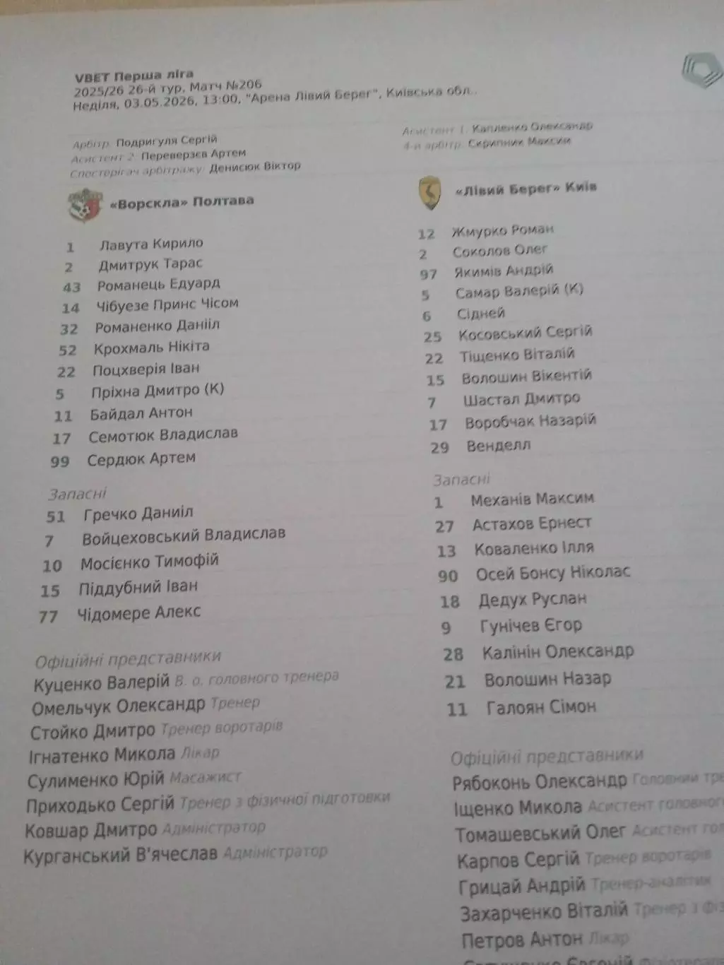 -Ворскла Полтава-Лев.берег,Киев-3.05.2026