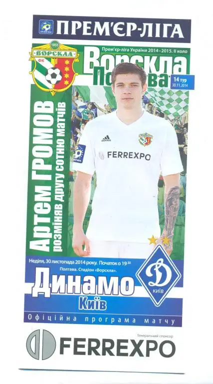 Украина.Ворскла Полтава-Динамо Киев-30.11.2014.