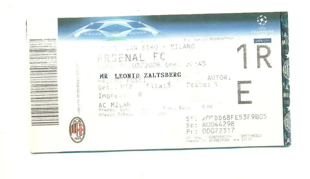 Милан Италия-Арсенал Англия -6.03.2008