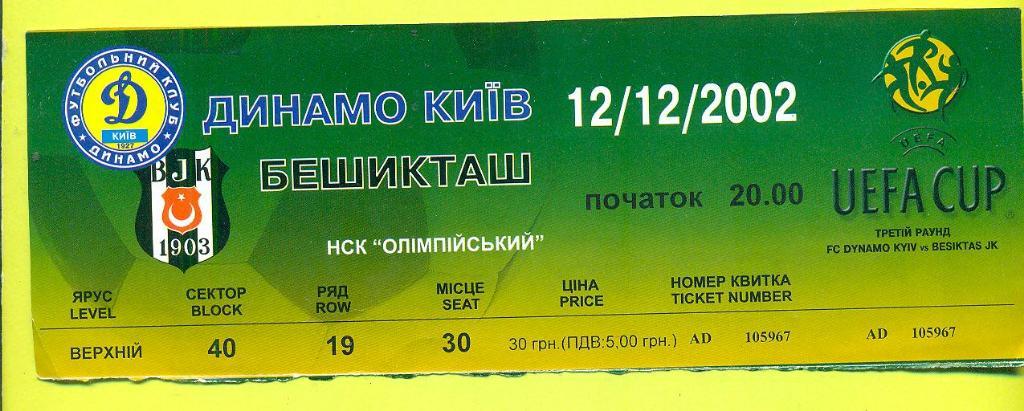 Украина.Динамо Киев-Бешикташ Турция-12.12.2002