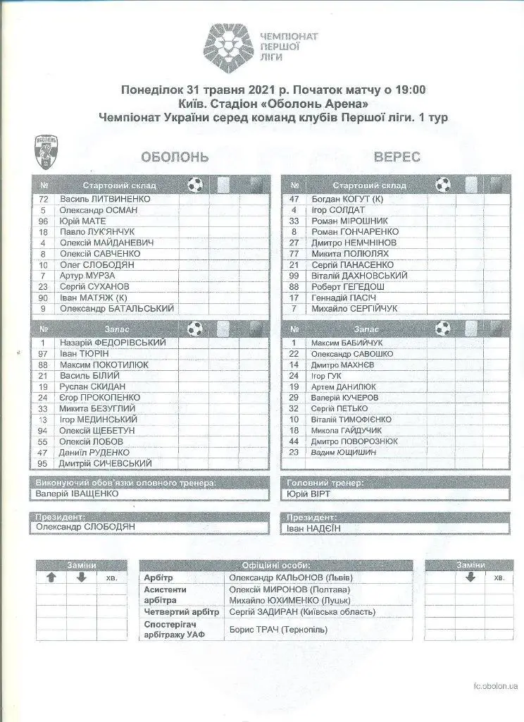 Украина.Оболонь Киев-Верес Ровно-31.05.2021