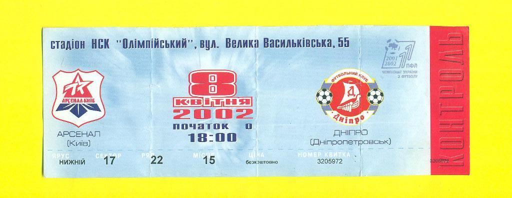 Украина.Арсенал Киев-Днипро Днепр-8.04.2002