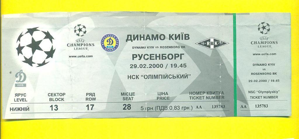 Украина.Динамо Киев-Русенборг Норвегия-29.02.2000