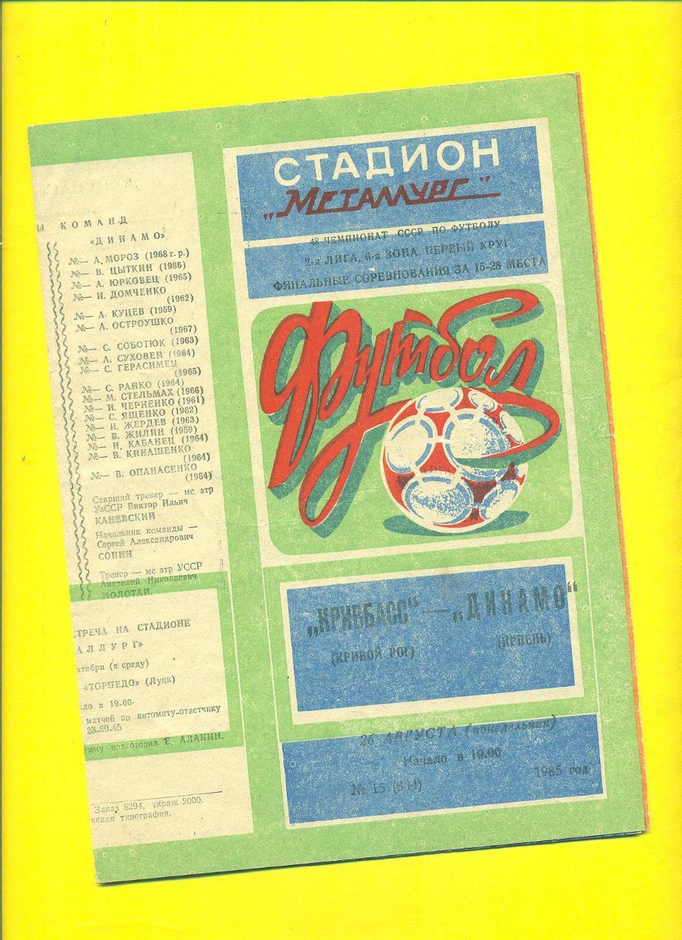 Кривбасс-Динамо Ирпень-26.08.1985
