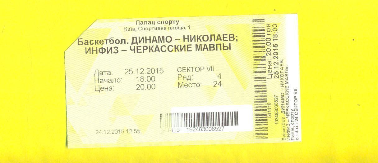 Украина.Динамо Киев-Николаев/ИНФИЗ-Мавпы Черкассы-25.12.2015