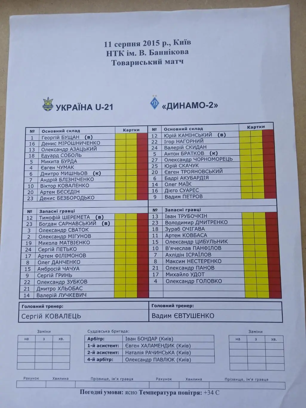 Украина(U -21)-Динамо,2 Киев-11.08.2015